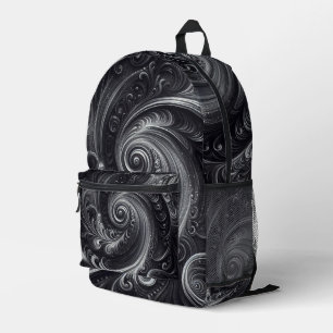 Sac À Dos Imprimé Abstrait Moderne Simple Tourbillonnant Noir et Bla