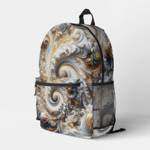 Sac À Dos Imprimé Abstrait Moderne Tourbillonnant Or, Noir et Blanc