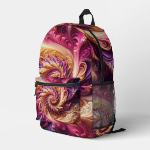 Sac À Dos Imprimé Abstrait Moderne Tourbillonnant Rose, Or et Violet
