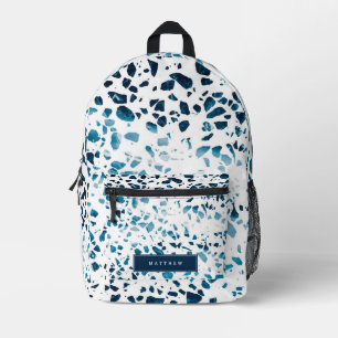 Sac À Dos Imprimé Abstrait Terrazzo Mosaic Navy & Light Blue School
