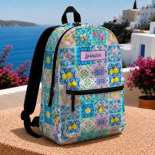 Sac À Dos Imprimé agrumes turquoise siciliens azulejo méditerranéen
