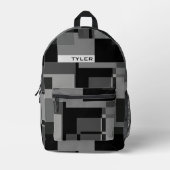 Sac À Dos Imprimé Ajouter le nom Black & Grey Abstrait Modern Minima (Recto)