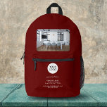 Sac À Dos Imprimé Ajouter votre Logo Texte Personnalisé Red Company<br><div class="desc">Ajoutez votre Logo Custom Text Red Company Photo Printed Backpack. Ajoutez votre logo,  votre photo et customisez le texte,  le nom de l'entreprise,  l'adresse et les coordonnées. Promotion d'entreprise ou don pour vos clients et partenaires d'affaires.</div>