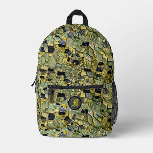 Sac À Dos Imprimé Alligator Crocodile Cuir Vert Jaune Monogramme (Recto)