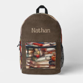 Sac À Dos Imprimé Amateurs de livres - Suède Brown - Monogramme (Recto)