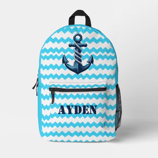 Sac À Dos Imprimé Ancrage bleu avec vagues bleues (Recto)