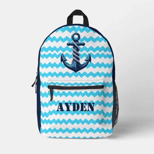 Sac À Dos Imprimé Ancrage bleu avec vagues bleues (Recto)