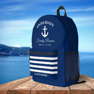 Sac À Dos Imprimé Ancre nautique Famille Réunion Marine Bleu rayé