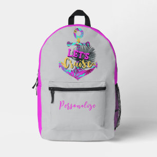 Sac À Dos Imprimé Ancre nautique Neon avec Personnaliser "Let’s Crui