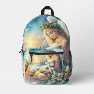 Sac À Dos Imprimé Ange de Noël avec agneau en paix en hiver