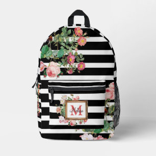 Sac À Dos Imprimé Antique Vintage Floral & Stripes Monogramme