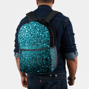 Sac À Dos Imprimé Aqua bleu faux paillettes scintille et noir