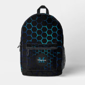 Sac À Dos Imprimé Aqua bleu néon, géométrie nid d'abeilles Monogramm (Recto)