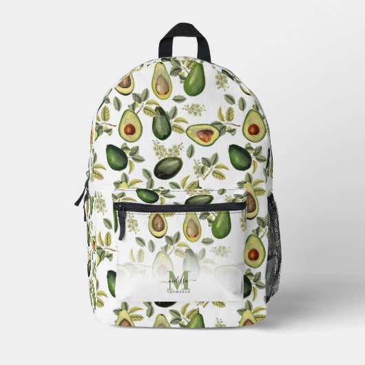 Sac À Dos Imprimé Aquarelle Avocado Motif botanique Monogrammé (Recto)