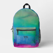 Sac À Dos Imprimé Aquarelle bleu vert élégant Artsy Monogram Girl (Recto)