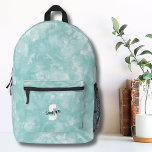 Sac À Dos Imprimé Aquarelle bleue turquoise Monogramme initial<br><div class="desc">Aquarelle moderne mignonne Monogramme Turquoise Bébé bleu bébé. Une toile de fond couleur bleu turquoise ou turquoise offre la toile pour un sac à dos monogramme mignon et contemporain, avec initiales et nom. Travaille pour un garçon ou une fille ! La palette de couleurs noir et blanc du monogramme, composée...</div>