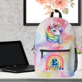 Sac À Dos Imprimé Aquarelle Cute Rainbow Unicorn Nom du monogramme