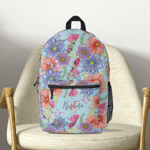 Sac À Dos Imprimé Aquarelle de charme Floral Botanique Nom personnal