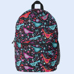Sac À Dos Imprimé Aquarelle d'oiseaux et de fleurs<br><div class="desc">Motif d'aquarelle d'oiseaux et de fleurs en vert turquoise,  rouge et rose sur un arrière - plan foncé. Art original de Nic Squirrell.</div>