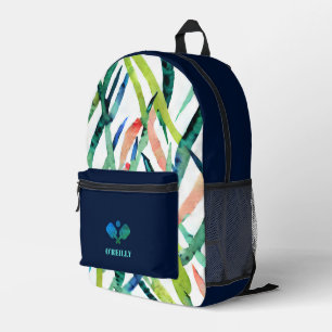 Sac À Dos Imprimé Aquarelle Feuilles Moderne Monogramme Pickleball