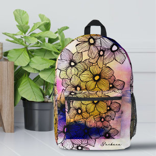 Sac À Dos Imprimé Aquarelle Fleurs florissantes avec lignes noires f