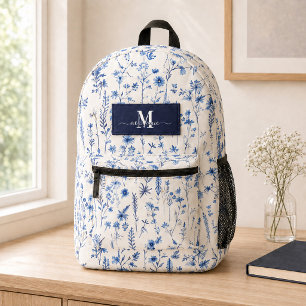 Sac À Dos Imprimé Aquarelle Fleurs sauvages de la marine Nom du mono