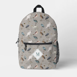 Sac À Dos Imprimé Aquarelle Heron Bird Egret Nature Monogramme