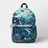 Sac À Dos Imprimé Aquarelle Océan Animaux | Monogramme (Recto)