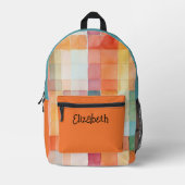 Sac À Dos Imprimé Aquarelle orange et Turquoise plaid (Recto)