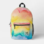 Sac À Dos Imprimé Aquarelle Pastel Arc-en-ciel nuages Monogramme (Recto)