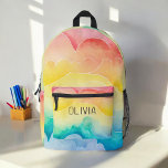 Sac À Dos Imprimé Aquarelle Pastel Arc-en-ciel nuages Monogramme<br><div class="desc">Éclairez votre journée enfant avec le sac à dos imprimé Watercolor Pastel Rainbow Clouds Monogram. Ce charmant sac à dos est doté d'une belle aquarelle couleur pastel arc-en-ciel avec des nuages moelleux, personnalisable avec le monogramme de votre enfant pour une touche personnelle. Fabriqué avec des matériaux durables, il comprend des...</div>