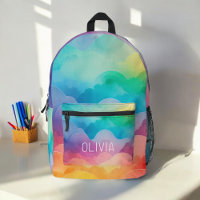 Aquarelle Pastel Arc-en-ciel nuages Monogramme