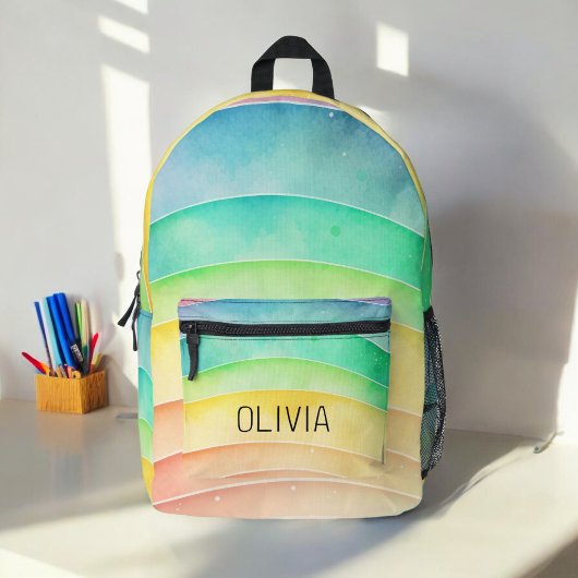 Sac À Dos Imprimé Aquarelle Pastel Rainbow Cute Monogram