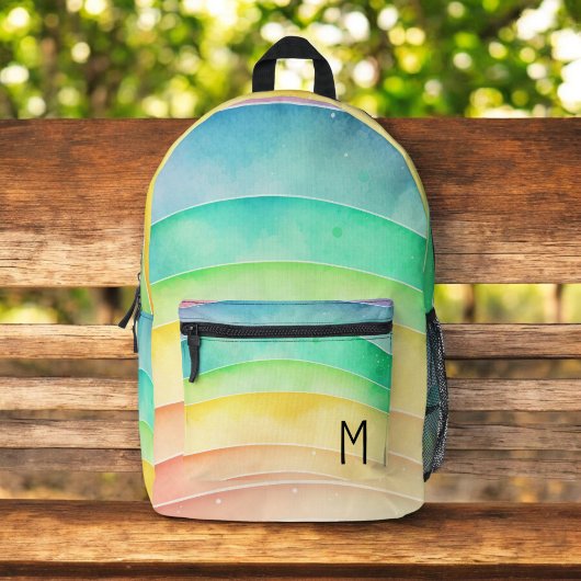 Sac À Dos Imprimé Aquarelle Pastel Rainbow Cute Monogram