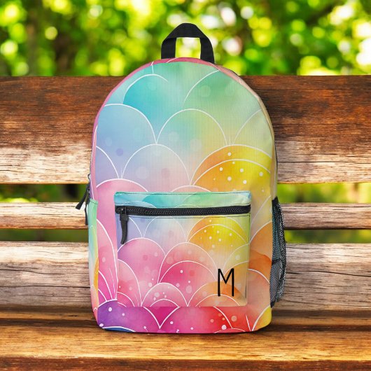 Sac À Dos Imprimé Aquarelle Pastel Rainbow Cute Monogram