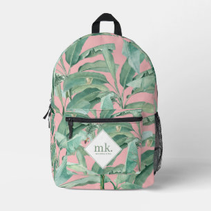Sac À Dos Imprimé Aquarelle rose banane tropicale Feuilles Monogramm