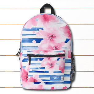Sac À Dos Imprimé Aquarelle rose fleurit Floral Nom personnalisé