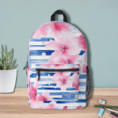Sac À Dos Imprimé Aquarelle rose fleurit Floral Nom personnalisé