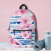 Sac À Dos Imprimé Aquarelle rose fleurit Floral Nom personnalisé