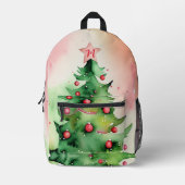 Sac À Dos Imprimé Arbre de Noël Aquarelle Monogramme Festive Fête (Recto)