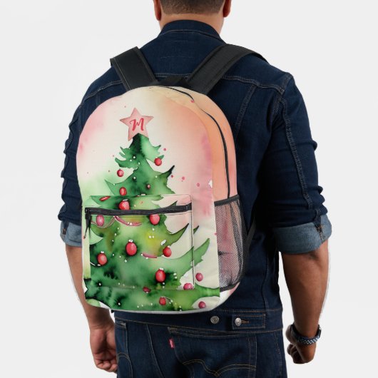 Sac À Dos Imprimé Arbre de Noël Aquarelle Monogramme Festive Fête (Insitu (Modèle))