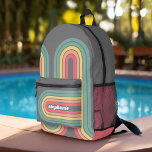 Sac À Dos Imprimé Arc Retro Line Pastel Arc-en-ciel Couleurs Nom du<br><div class="desc">Un motif funky en arc de cercle aux pastels - bleu, vert, jaune, orange et rouge. Le design rétro comprend des courbes et des lignes aux couleurs épaisses. Ajoutez votre nom ou supprimez le texte pour une conception rétro amusante. Le nom est une police de script tendance en blanc. Si...</div>