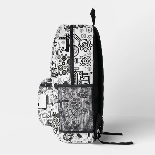 Sac À Dos Imprimé Architectural Blueprint Engineer noir et blanc (Droite)