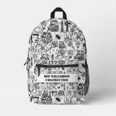 Sac À Dos Imprimé Architectural Blueprint Engineer noir et blanc (Recto)