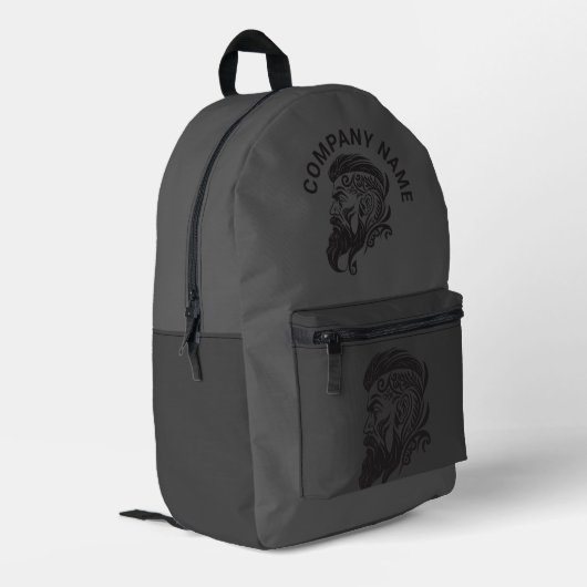 Sac À Dos Imprimé Arrière - plan gris, logo barbier noir texte perso (Coin arrière gauche)