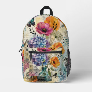 Sac À Dos Imprimé Art de collage mixte botanique vibrant