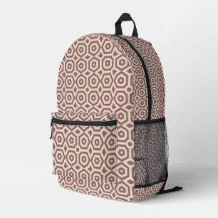 Sac À Dos Imprimé art déco motif géométrique marron beige