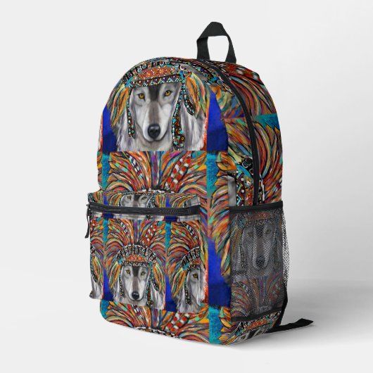 Sac À Dos Imprimé Art du Loup Gris (Coin arrière droit)
