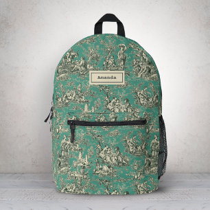 Sac À Dos Imprimé Art élégant de toile de Jouy vintage sarcelle ment
