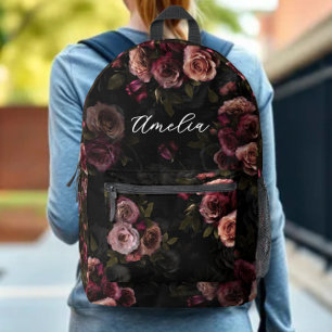 Sac À Dos Imprimé Art floral bordeaux rose foncé luxueux